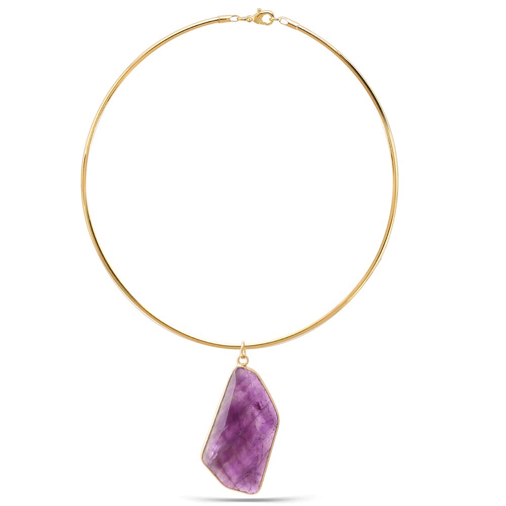 Perple Natural Faceted Agate Pendant Choker Collar